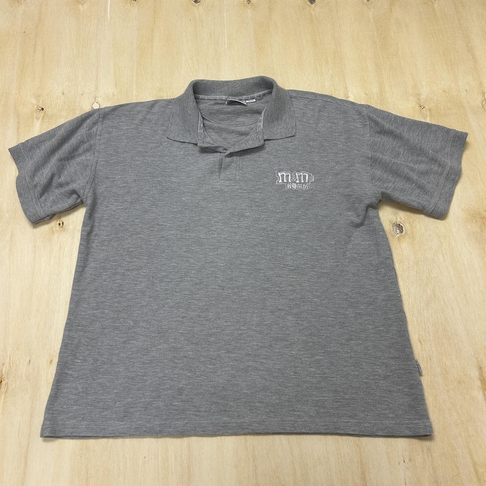 M&M's World Polo Shirt Mens XL Gray Cotton Short Sleeve Logo Golf Casual Top